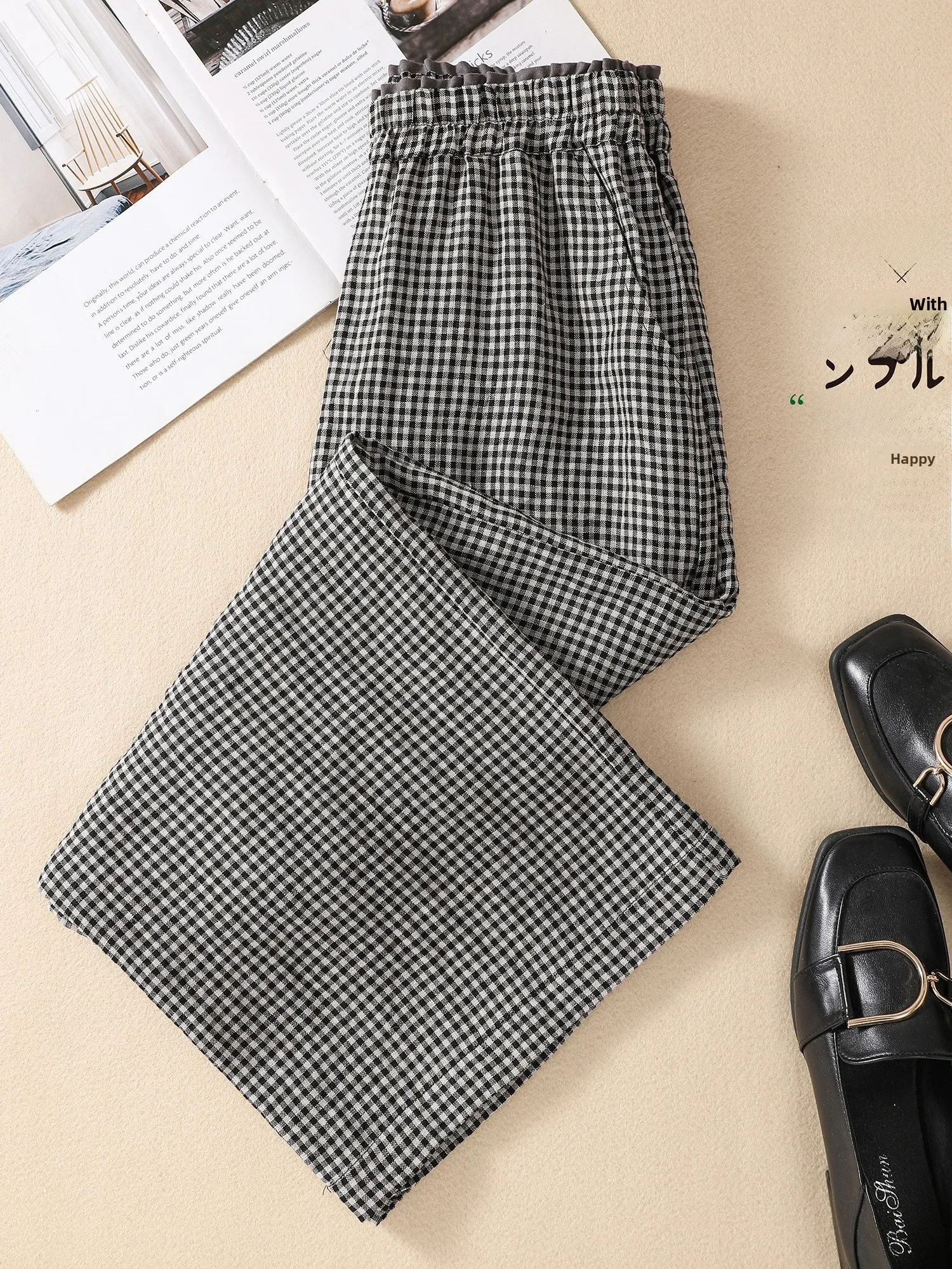Black White Plaid Straight Leg Cotton Linen Wide Leg Pants Thin Summer Casual Trousers for Women High Waist Nine Points
Black White Plaid Straight Leg Cotton Linen Wide Leg Pants Thin Summer Casual Trousers for Women High Waist Nine Points