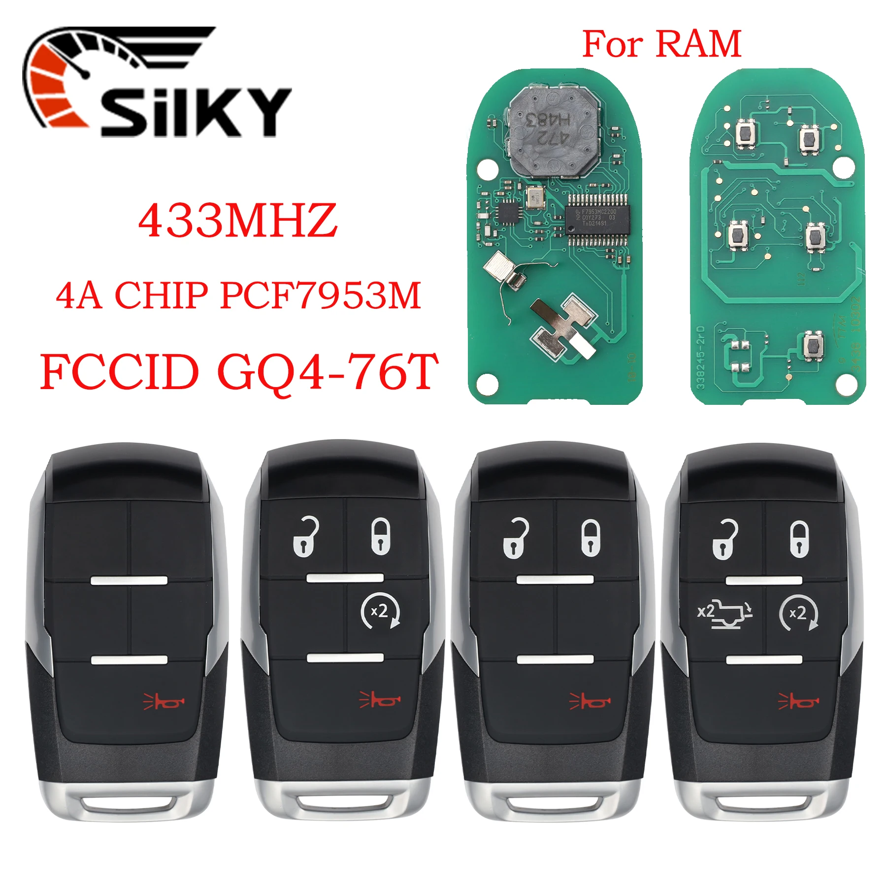 SilKY GQ4-76T 4A Chip 433MHz Keyless Go Car Remote Key 68374994 For Dodge RAM Pickup HD 1500 2500 3500 4500 5500 2019-2021
SilKY GQ4-76T 4A Chip 433MHz Keyless Go Car Remote Key 68374994 For Dodge RAM Pickup HD 1500 2500 3500 4500 5500 2019-2021