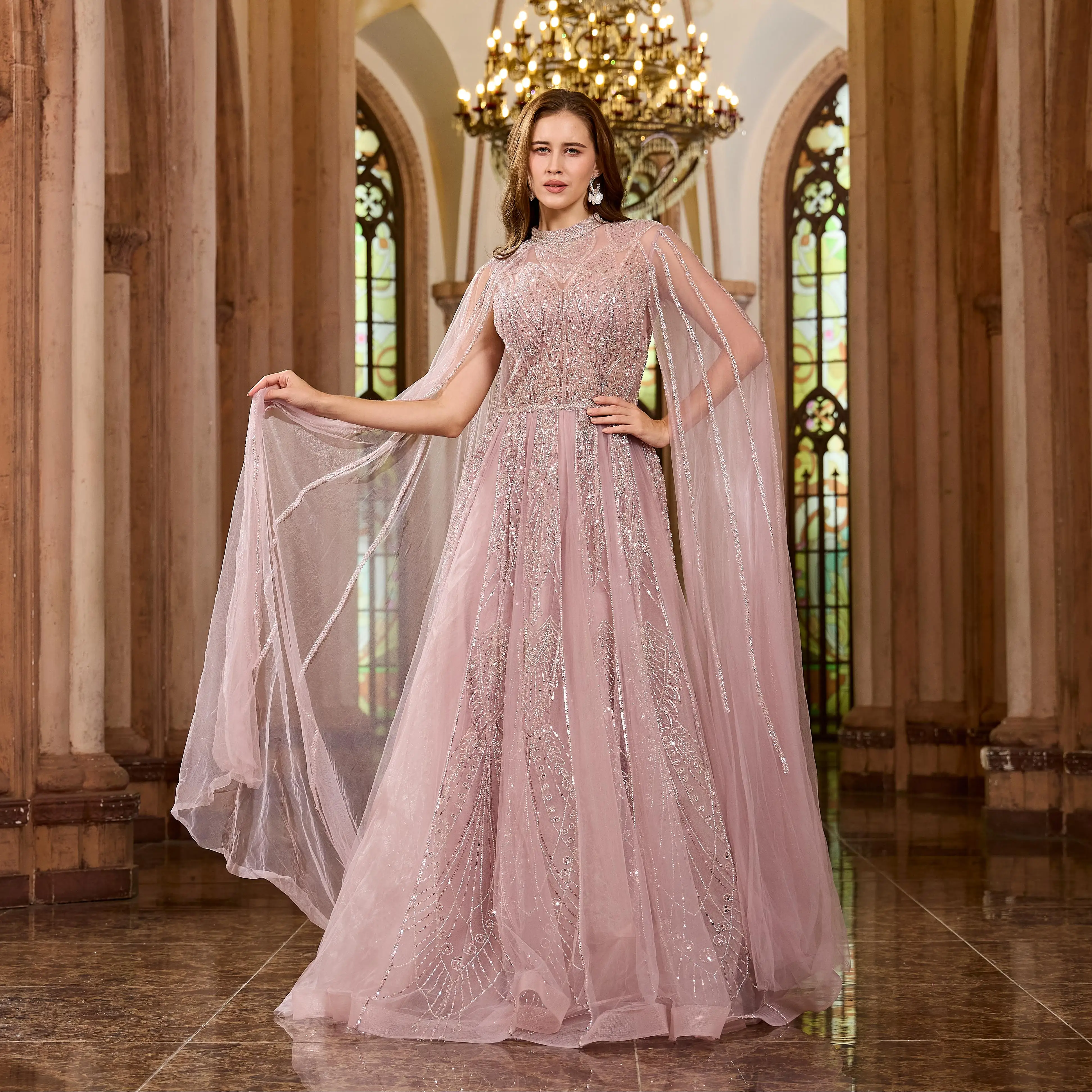 Alice CollectionPro Luxury Dubai Pink Arabic Evening Dress with Cape Sleeves Brown Muslim Women Wedding Party Gowns Customized
Alice CollectionPro Luxury Dubai Pink Arabic Evening Dress with Cape Sleeves Brown Muslim Women Wedding Party Gowns Customized