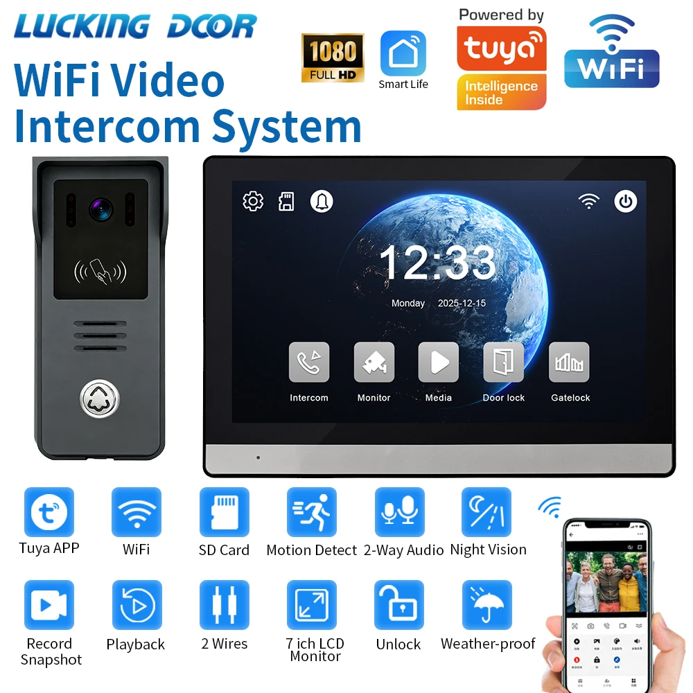 2-Wire Smart Home Tuya Wifi 1080P Video Intercom Video Door Phone 7'' Touch Monitor Video Doorbell Door Camera Security System
2-Wire Smart Home Tuya Wifi 1080P Video Intercom Video Door Phone 7'' Touch Monitor Video Doorbell Door Camera Security System