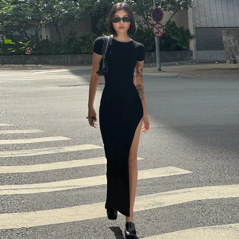 DSMTRC Casual Split Black Solid Clothes Dresses Round Neck Short Sleeve Sexy Bodycon Long Dress Summer Vestidoes for Women Robes
DSMTRC Casual Split Black Solid Clothes Dresses Round Neck Short Sleeve Sexy Bodycon Long Dress Summer Vestidoes for Women Robes
