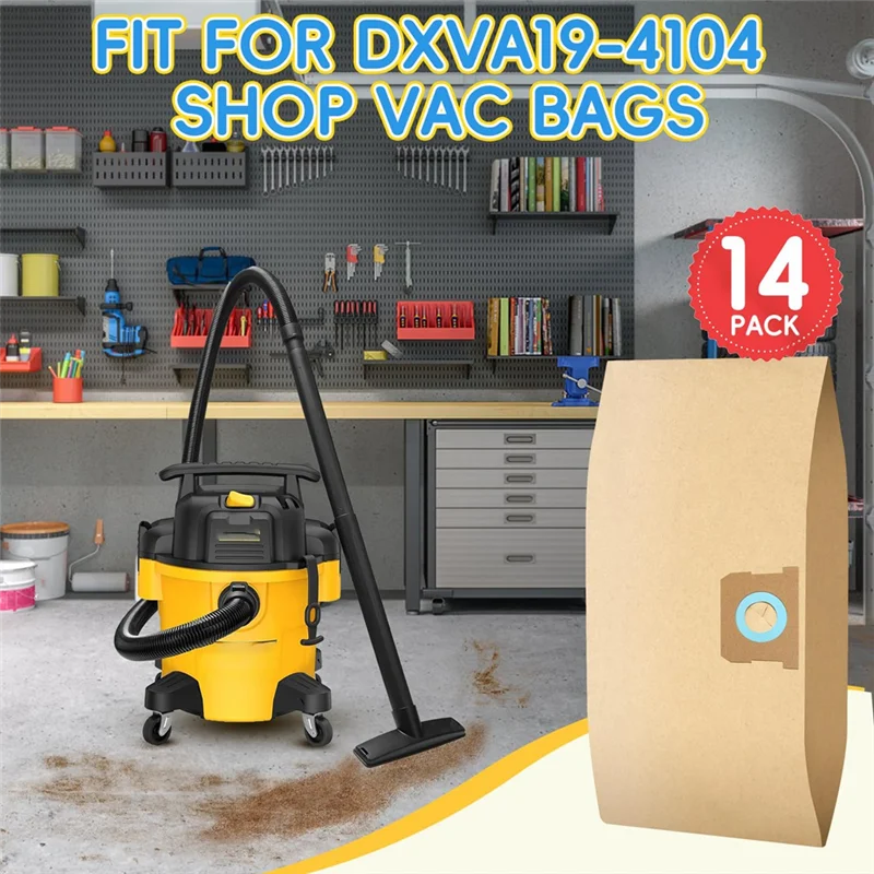 14 Pack DXVA19-4104 Vacuum Bag For 5 To 8 Gallon Wet/Dry, Disposable Shop Vac Bags, Dust Bag
14 Pack DXVA19-4104 Vacuum Bag For 5 To 8 Gallon Wet/Dry, Disposable Shop Vac Bags, Dust Bag