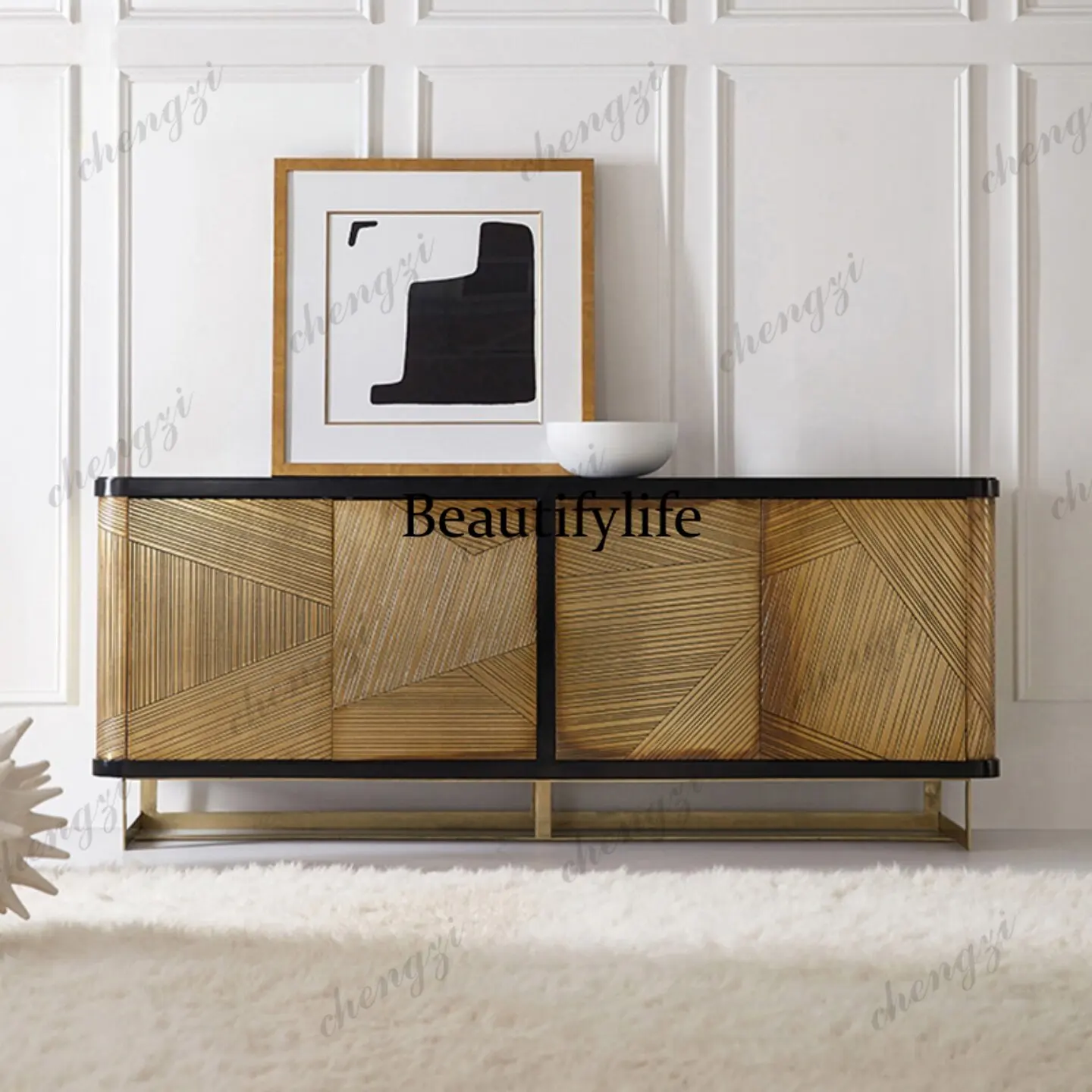 Italian light luxury solid wood carved dining side cabinet high sense villa living room locker golden art
Italian light luxury solid wood carved dining side cabinet high sense villa living room locker golden art