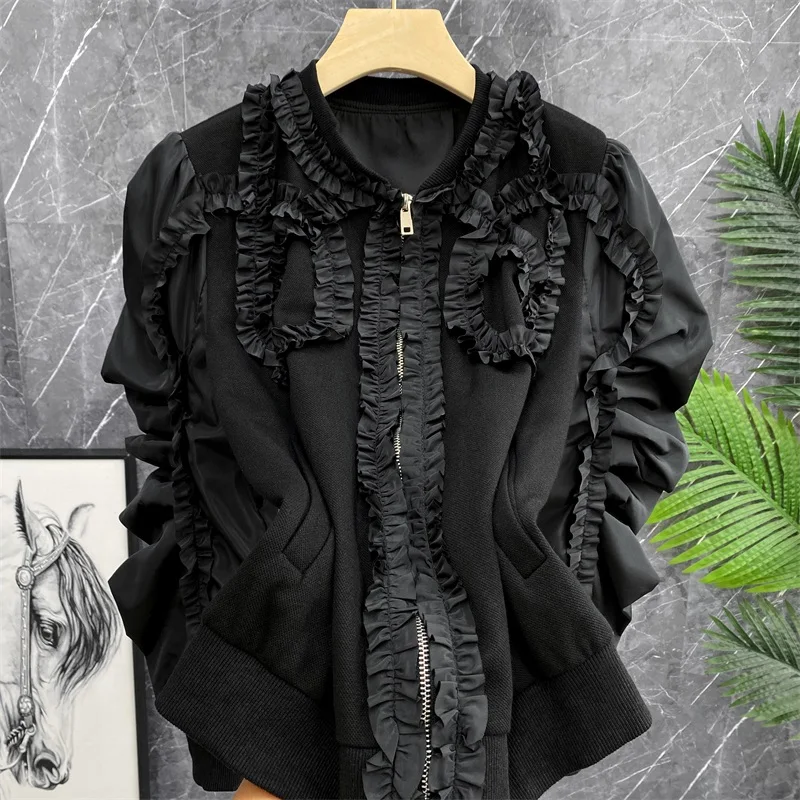 Handmade Black round Neck Long Sleeve Jacket Women's Short Coat with Zipper Cool And Elegant Cotton Blend Business Casual Style
Handmade Black round Neck Long Sleeve Jacket Women's Short Coat with Zipper Cool And Elegant Cotton Blend Business Casual Style