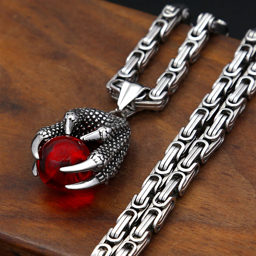 Punk Vintage Viking Dragon Claw Pendant Stainless Steel Red Bead Necklaces For Men Unique Amulet Jewelry Gift Dropshipping
Punk Vintage Viking Dragon Claw Pendant Stainless Steel Red Bead Necklaces For Men Unique Amulet Jewelry Gift Dropshipping
