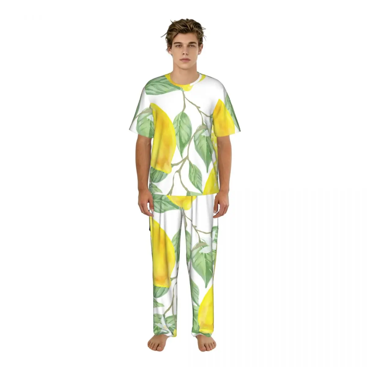 Men Pajamas Suit Short Sleeved Long Pants Lemon And Leaf Sleepwear Summer Home Clothing Set
Men Pajamas Suit Short Sleeved Long Pants Lemon And Leaf Sleepwear Summer Home Clothing Set