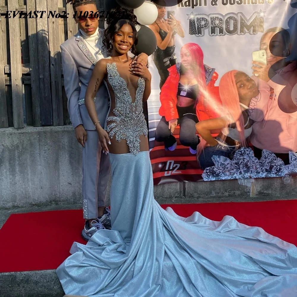 EVLAST Customized Luxury Sky Blue Mermaid Prom Dress 2025 Sparkly Rhinestone Beaded Evening Dress Black Girl Party Gown E2P296
EVLAST Customized Luxury Sky Blue Mermaid Prom Dress 2025 Sparkly Rhinestone Beaded Evening Dress Black Girl Party Gown E2P296