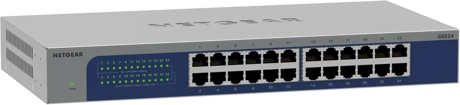 24-Port Gigabit Ethernet Unmanaged Switch - Desktop, Wall or Rack Mount, Plug-and-Play, Quiet, Energy Efficient
24-Port Gigabit Ethernet Unmanaged Switch - Desktop, Wall or Rack Mount, Plug-and-Play, Quiet, Energy Efficient