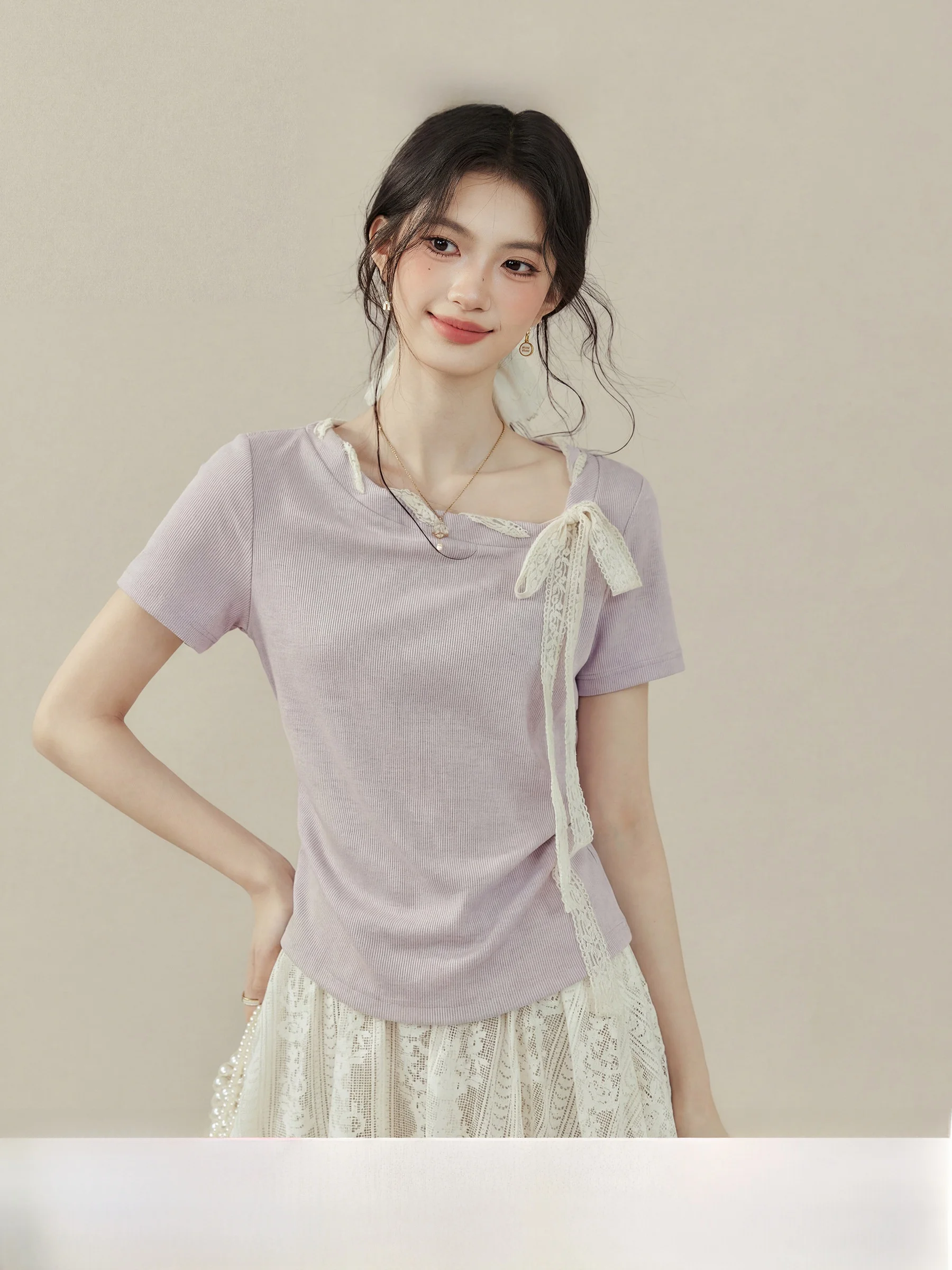 Purple Knot Short Sleeve T-Shirt Women's Summer New Style Casual Fit Casual Fashion Ladies Top Knot Design
Purple Knot Short Sleeve T-Shirt Women's Summer New Style Casual Fit Casual Fashion Ladies Top Knot Design