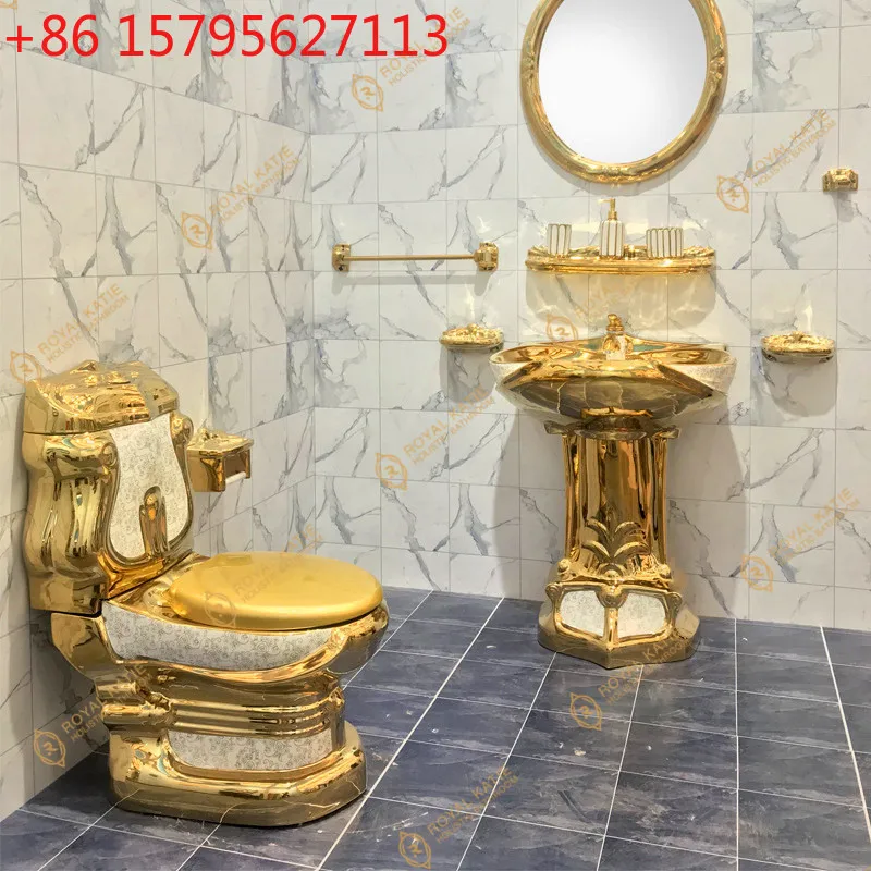 Элитный унитаз-моноблок из керамики с золотым гальваническим покрытием для виллы, интегрированный в ванную комнату
Элитный унитаз-моноблок из керамики с золотым гальваническим покрытием для виллы, интегрированный в ванную комнату