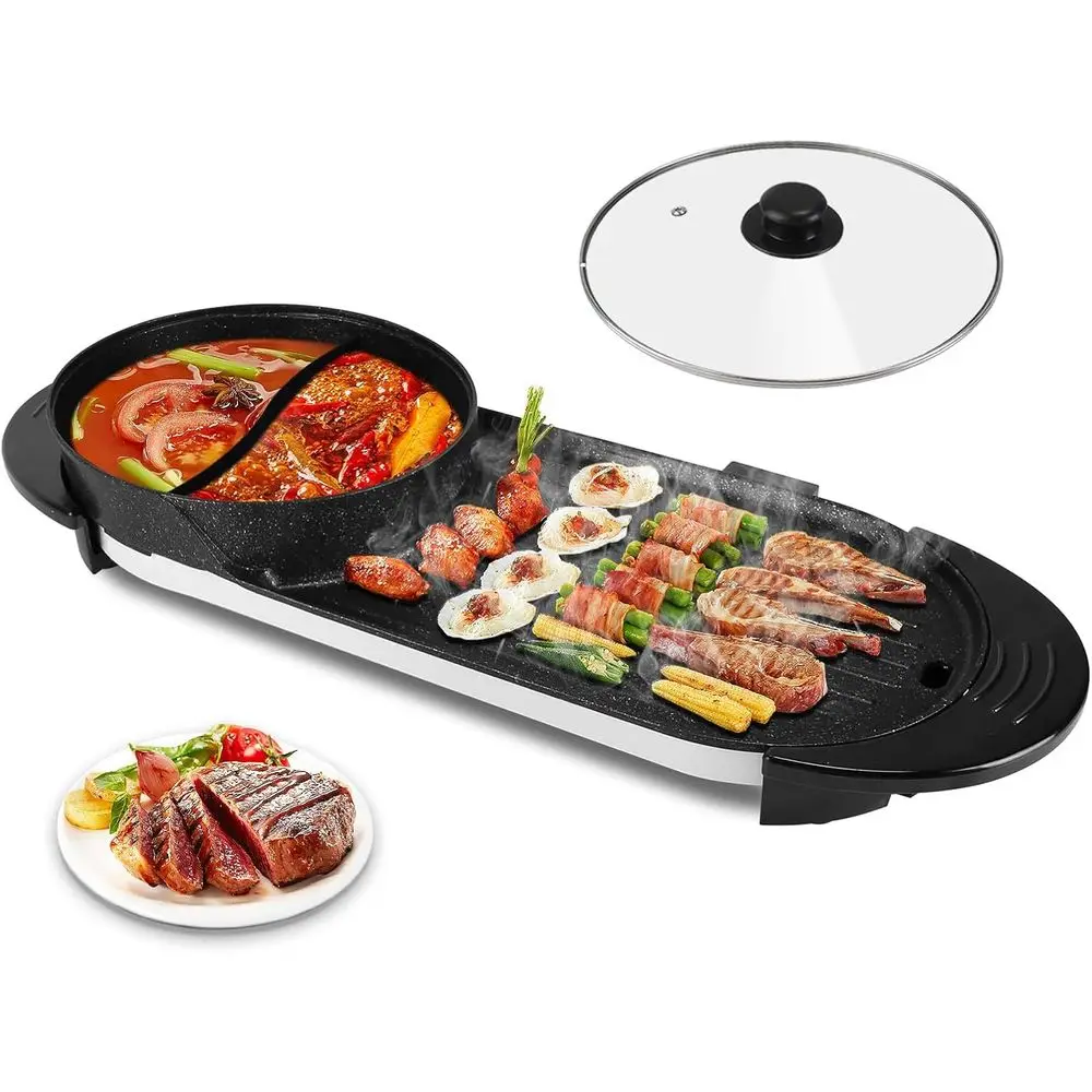 Электрическая плита для хот-пота с грилем, 2-в-1, антипригарная кастрюля для шабу-шабу с корейским грилем для барбекю, независимый двойной контроль температуры, 22
Электрическая плита для хот-пота с грилем, 2-в-1, антипригарная кастрюля для шабу-шабу с корейским грилем для барбекю, независимый двойной контроль температуры, 22