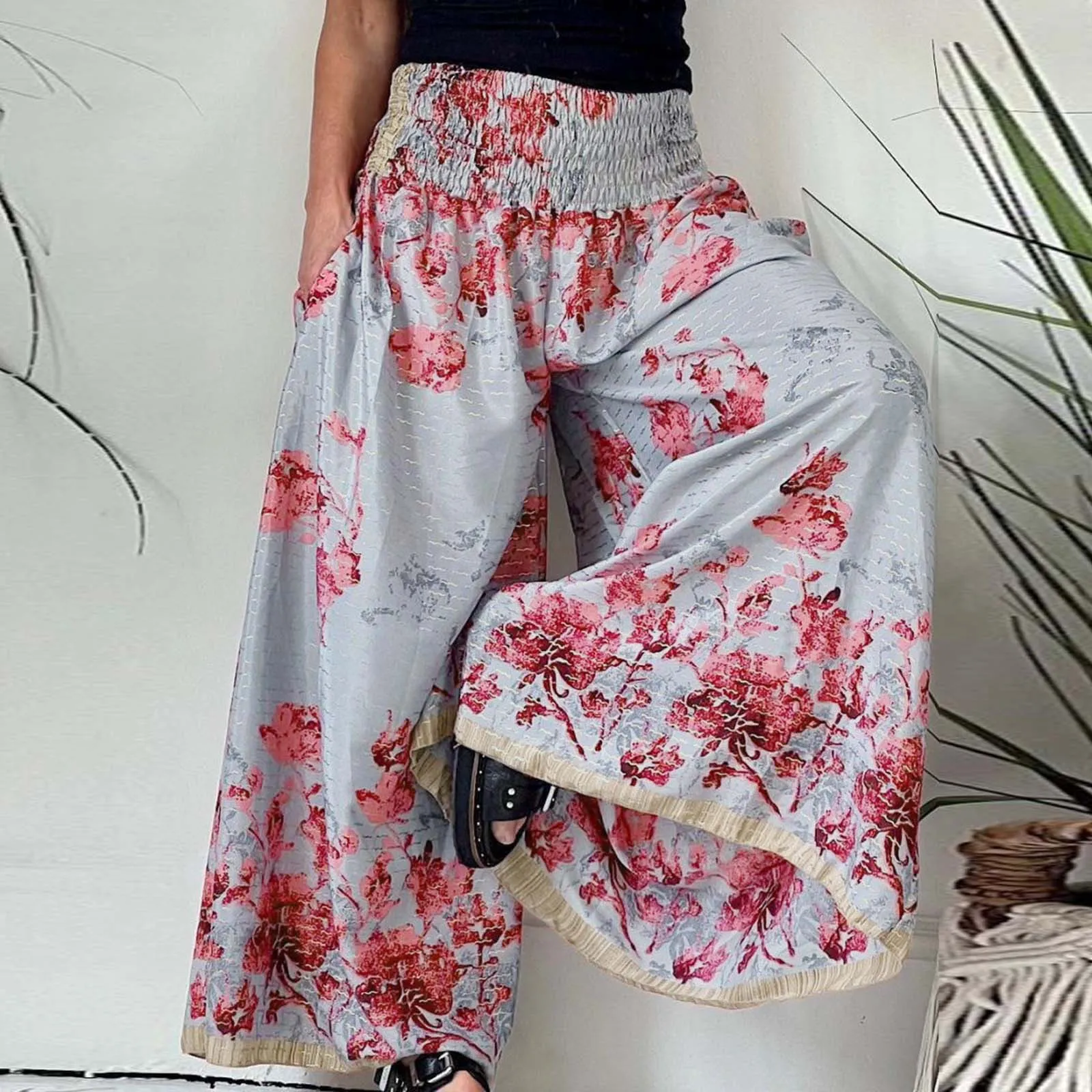 Women's Vintage Printed Cotton Linen Pants Summer Fashion Elastic Waist Thin Wide Leg Casual Loose Straight Ankle Length Trouser
Women's Vintage Printed Cotton Linen Pants Summer Fashion Elastic Waist Thin Wide Leg Casual Loose Straight Ankle Length Trouser