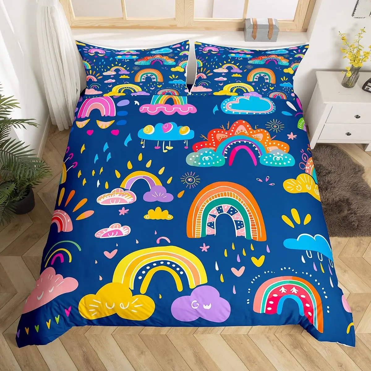 Cute Cartoon Bedding Set 3D Printed Cartoon Rainbow Duvet Cover Set Soft Single Double Queen King Size For Birthday Gift Kids
Cute Cartoon Bedding Set 3D Printed Cartoon Rainbow Duvet Cover Set Soft Single Double Queen King Size For Birthday Gift Kids