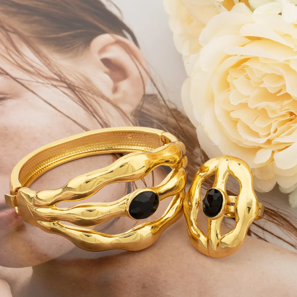 Luxury Gold Color Bangles Ring for Women African Charm Black Zircon Bracelets Elegant Wedding Jewelry Set Party Anniversary Gift
Luxury Gold Color Bangles Ring for Women African Charm Black Zircon Bracelets Elegant Wedding Jewelry Set Party Anniversary Gift
