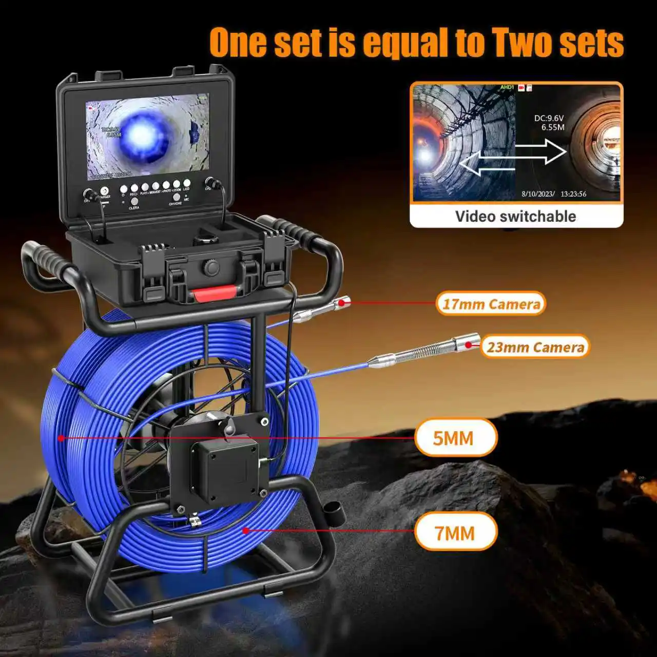 17&23mm 9" 1080P Screen Pipe Camera 512Hz Sonde&Self-leveling for Drain Sewer Inspection,16GB, IP68 Waterproof, 5mm+7mm Cable
17&23mm 9" 1080P Screen Pipe Camera 512Hz Sonde&Self-leveling for Drain Sewer Inspection,16GB, IP68 Waterproof, 5mm+7mm Cable