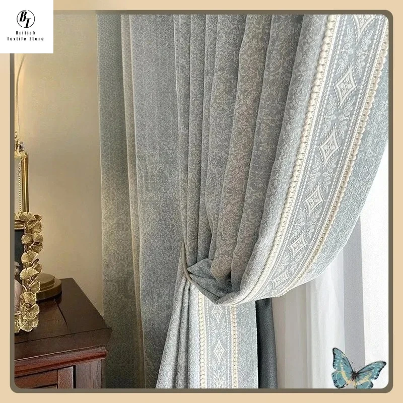 French Retro Dark Pattern Texture Chenille Gray-blue Lace Curtains for Living Dining Room Bedroom Custom Size Window Decor
French Retro Dark Pattern Texture Chenille Gray-blue Lace Curtains for Living Dining Room Bedroom Custom Size Window Decor