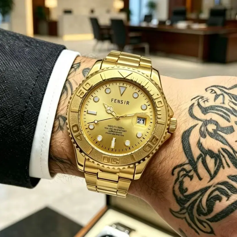 Luxury Gold-Tone Men's Quartz Watch, Waterproof, Wear-Resistant, Luminous, with Calendar, Business Wristwatch, Elegant and Classic Steel Band Men's Watch, Suitable for Daily Outdoor and Workplace Use, Popular Overseas Trendy Men's Bestseller
Luxury Gold-Tone Men's Quartz Watch, Waterproof, Wear-Resistant, Luminous, with Calendar, Business Wristwatch, Elegant and Classic Steel Band Men's Watch, Suitable for Daily Outdoor and Workplace Use, Popular Overseas Trendy Men's Bestseller