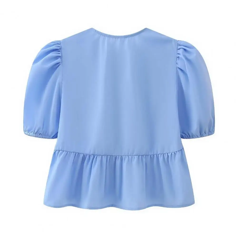 Women Top Casual Round Neck Blouse Stylish Women's Lace-up Ruffle Hem Shirt Casual O-neck Puff Sleeve Top Solid Color for Women
Women Top Casual Round Neck Blouse Stylish Women's Lace-up Ruffle Hem Shirt Casual O-neck Puff Sleeve Top Solid Color for Women