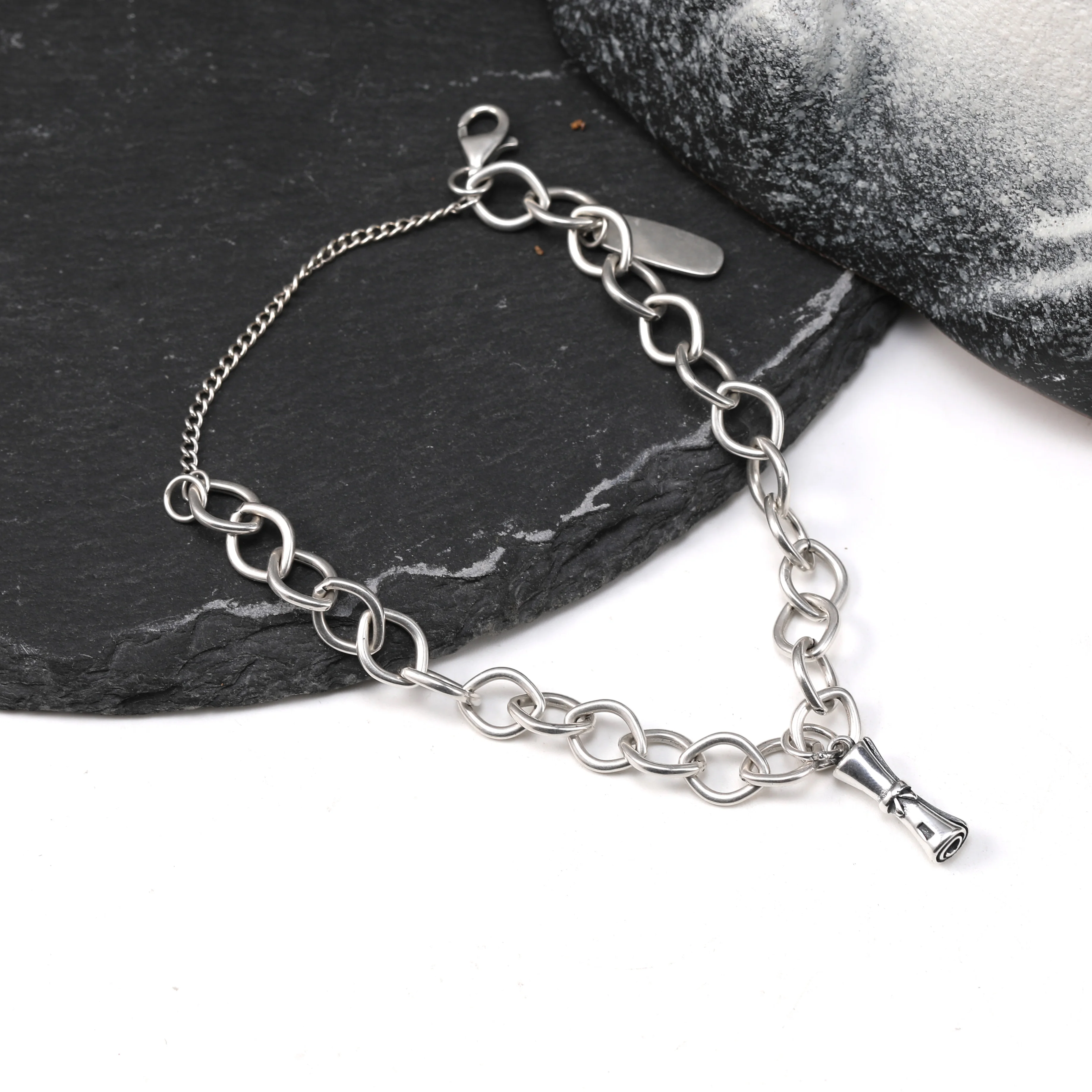 Genuine 925 sterling silver Forged Link Charm Bracelet paired with a diploma pendant
Genuine 925 sterling silver Forged Link Charm Bracelet paired with a diploma pendant