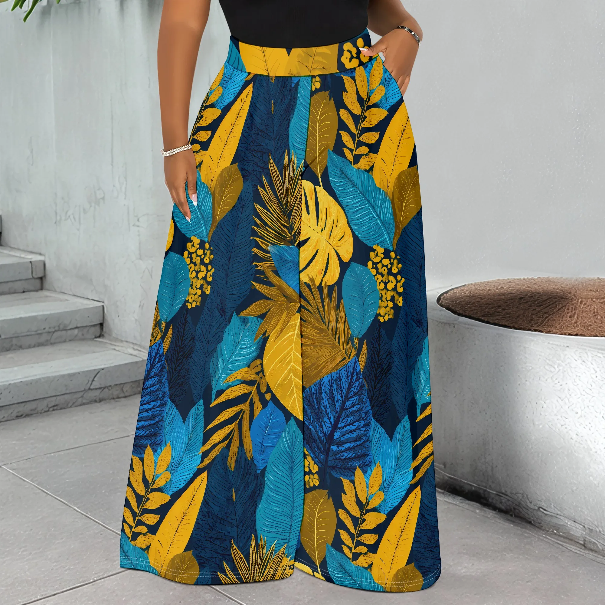Tropical Print, Women Wide Leg Pants, Leaf Pattern Palazzo Trousers, Summer Beach Vacation Wear, High Waist Loose Fit, S-3XL
Tropical Print, Women Wide Leg Pants, Leaf Pattern Palazzo Trousers, Summer Beach Vacation Wear, High Waist Loose Fit, S-3XL