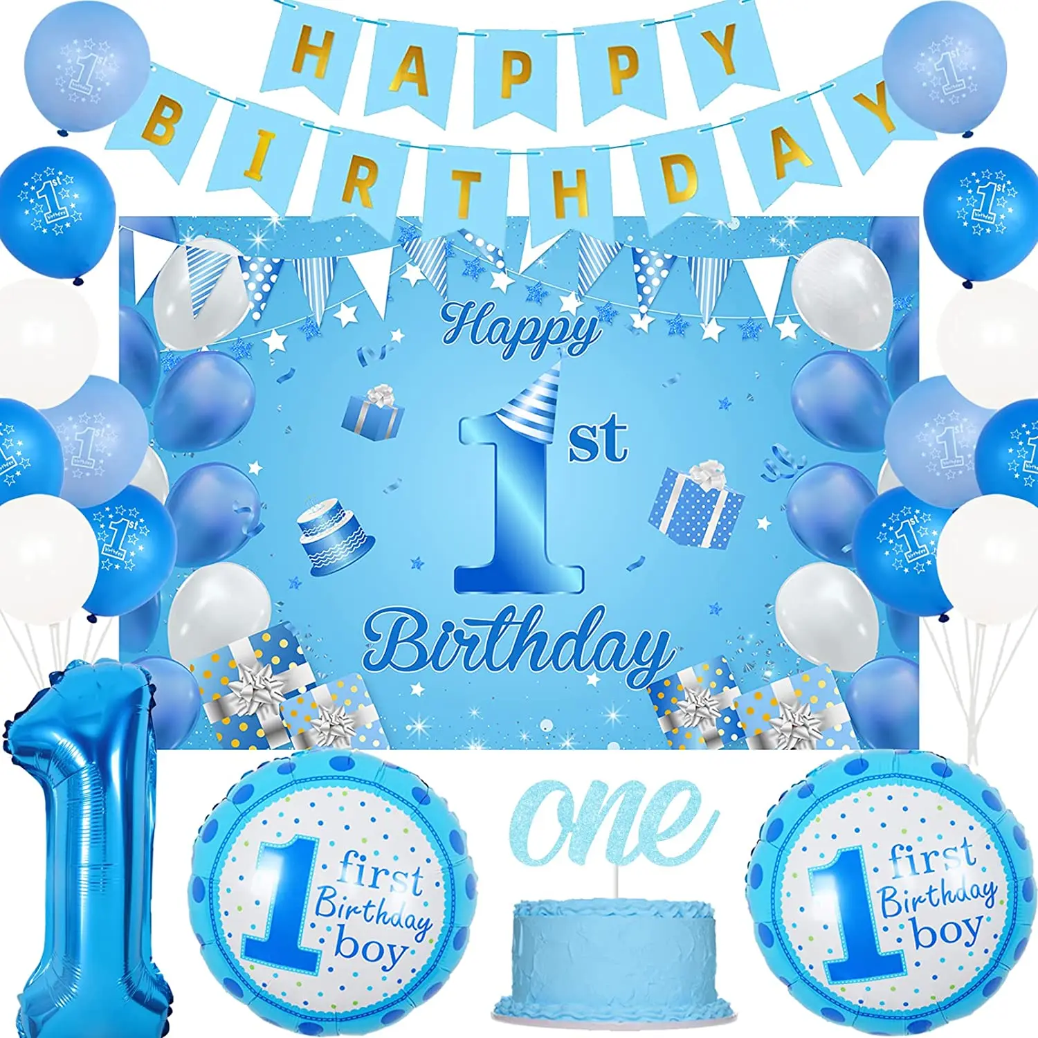 JOYMEMO Blue 1st Birthday Decorations for Boys First Birthday Party Supplies with Happy 1st Birthday Backdrop Banner Balloons
JOYMEMO Blue 1st Birthday Decorations for Boys First Birthday Party Supplies with Happy 1st Birthday Backdrop Banner Balloons