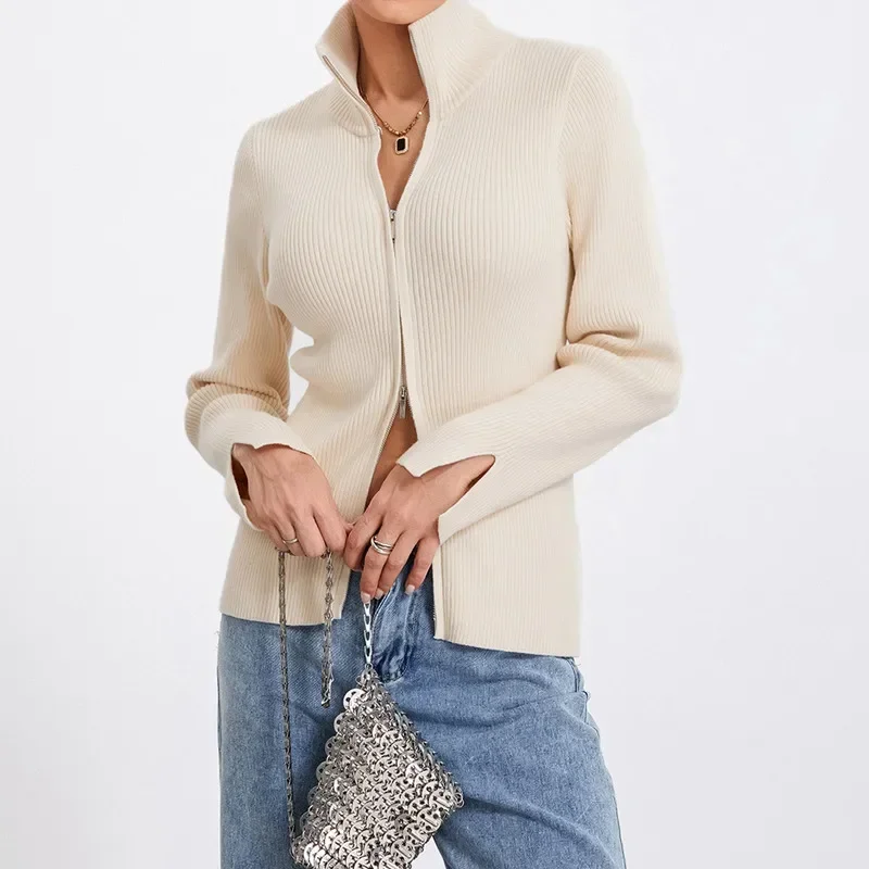Women Zip Up Sweater Solid Stand Collar Long Sleeve Ribbed Knit Slim Casual Pullovers Tops
Women Zip Up Sweater Solid Stand Collar Long Sleeve Ribbed Knit Slim Casual Pullovers Tops