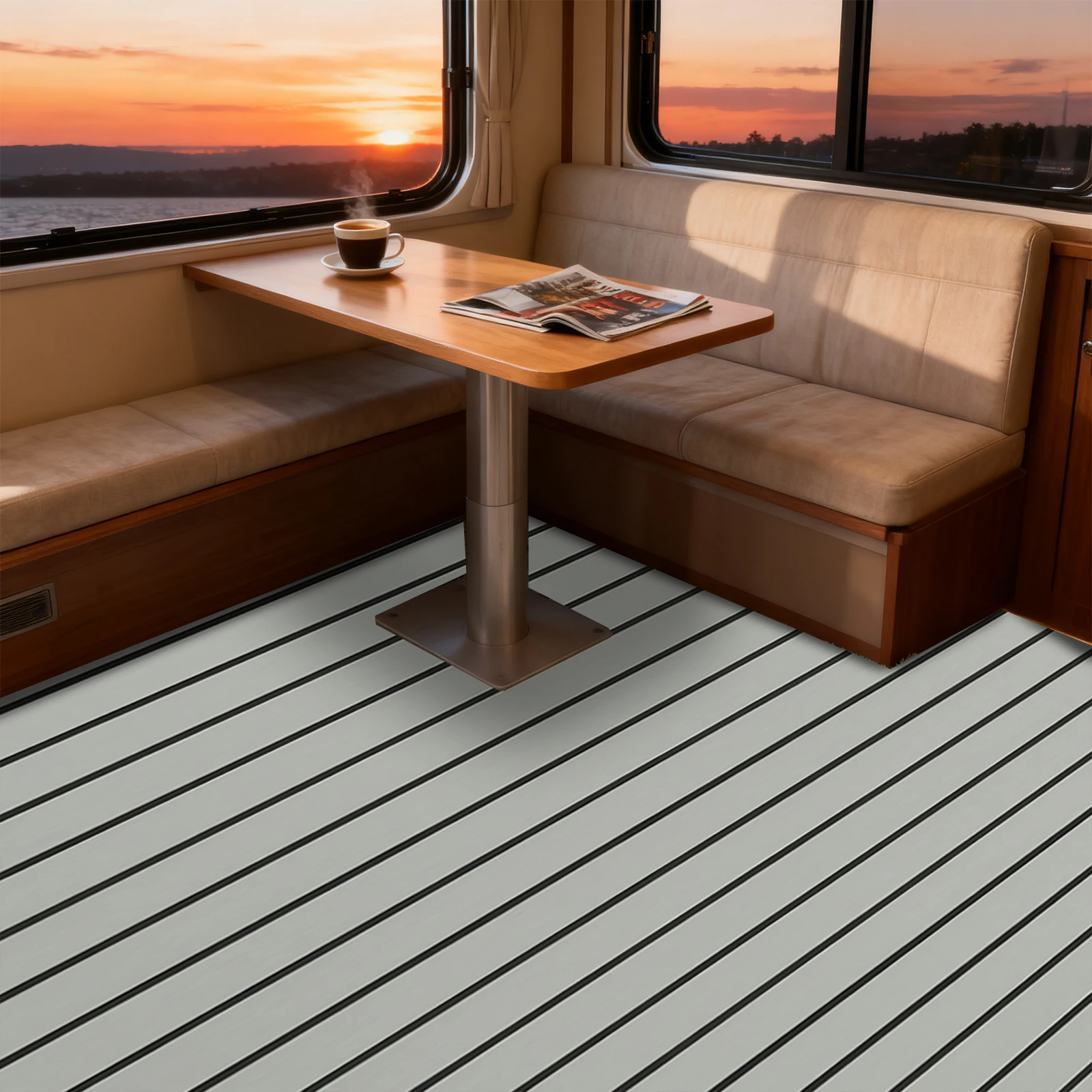 Cuttable Self-Adhesive EVA Anti-Slip Floor Mat 94.5" x 35.4"Waterproof Teak Deck Mat for Boat RV Yacht Gym (0.24'' Thick)
Cuttable Self-Adhesive EVA Anti-Slip Floor Mat 94.5" x 35.4"Waterproof Teak Deck Mat for Boat RV Yacht Gym (0.24'' Thick)
