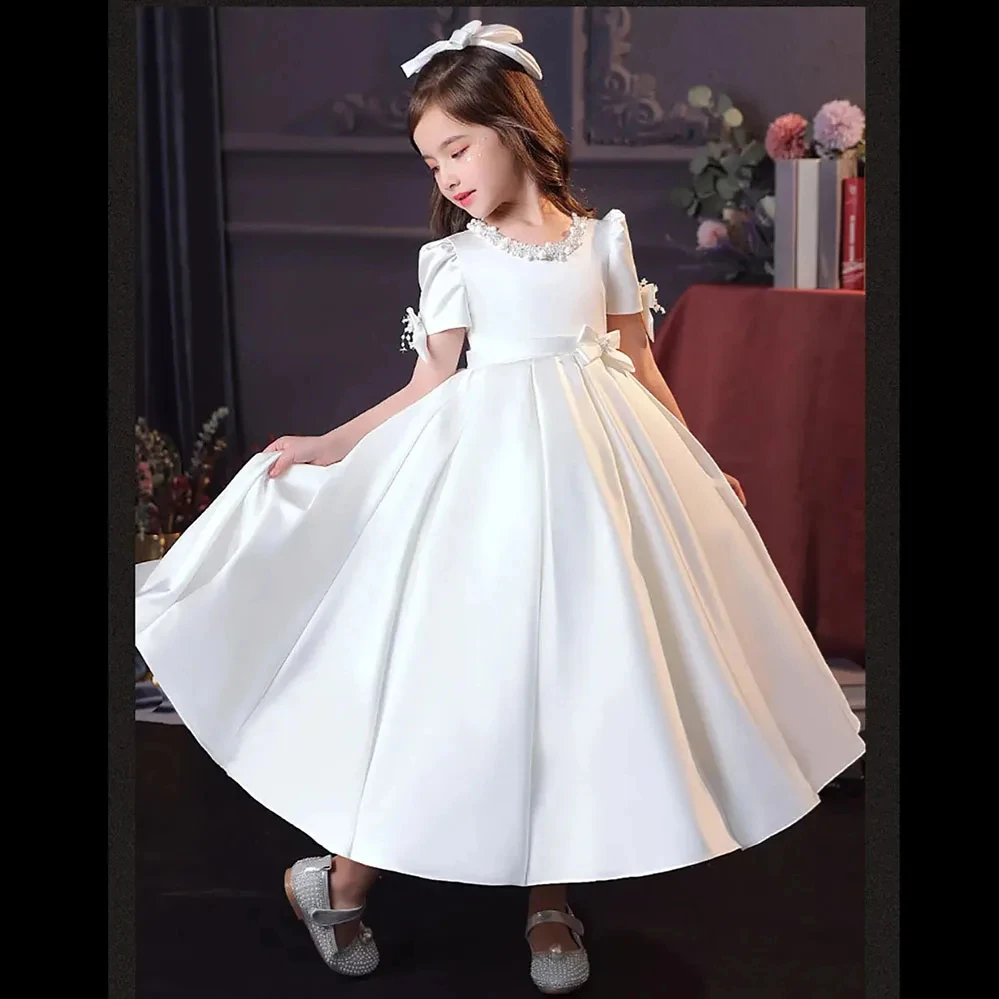 Customized White Flower Girl Dress For Wedding Bowknot Pearls High Waist Short Sleeve Kids Birthday Party First Communion Gown
Customized White Flower Girl Dress For Wedding Bowknot Pearls High Waist Short Sleeve Kids Birthday Party First Communion Gown
