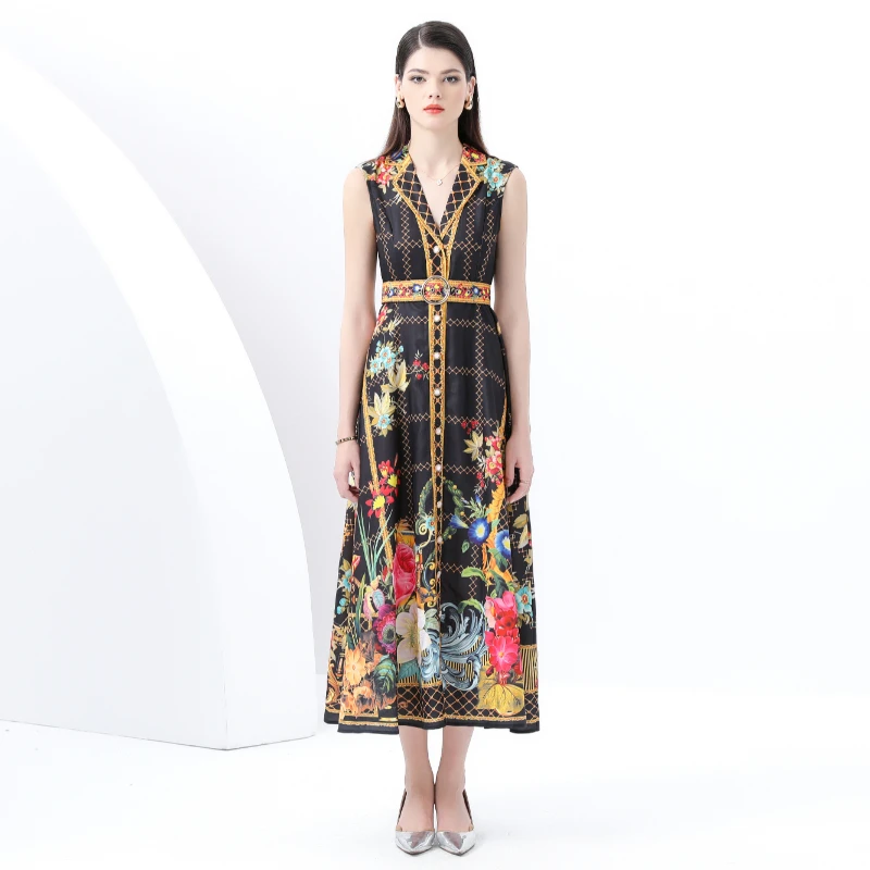 Summer Women Vintage Print Designer Runway Dress Blazer Collar Single Breasted Long Maxi Holiday Beach Party Dresses With Belt
Summer Women Vintage Print Designer Runway Dress Blazer Collar Single Breasted Long Maxi Holiday Beach Party Dresses With Belt