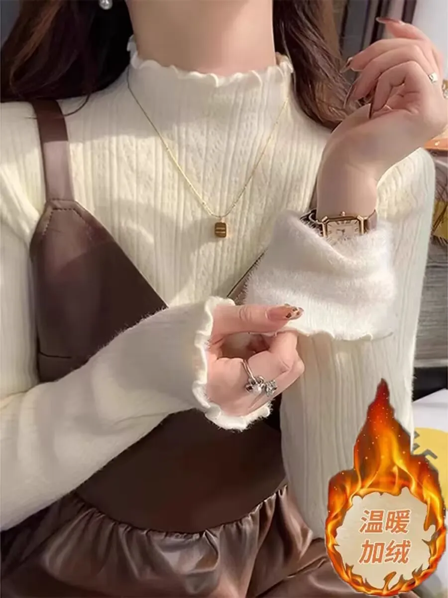 Утепленный вязаный топ с флисовой подкладкой для женщин, осенне-зимняя новинка, базовый слой, высококачественный трикотажный топ с деревянной текстурой
Утепленный вязаный топ с флисовой подкладкой для женщин, осенне-зимняя новинка, базовый слой, высококачественный трикотажный топ с деревянной текстурой