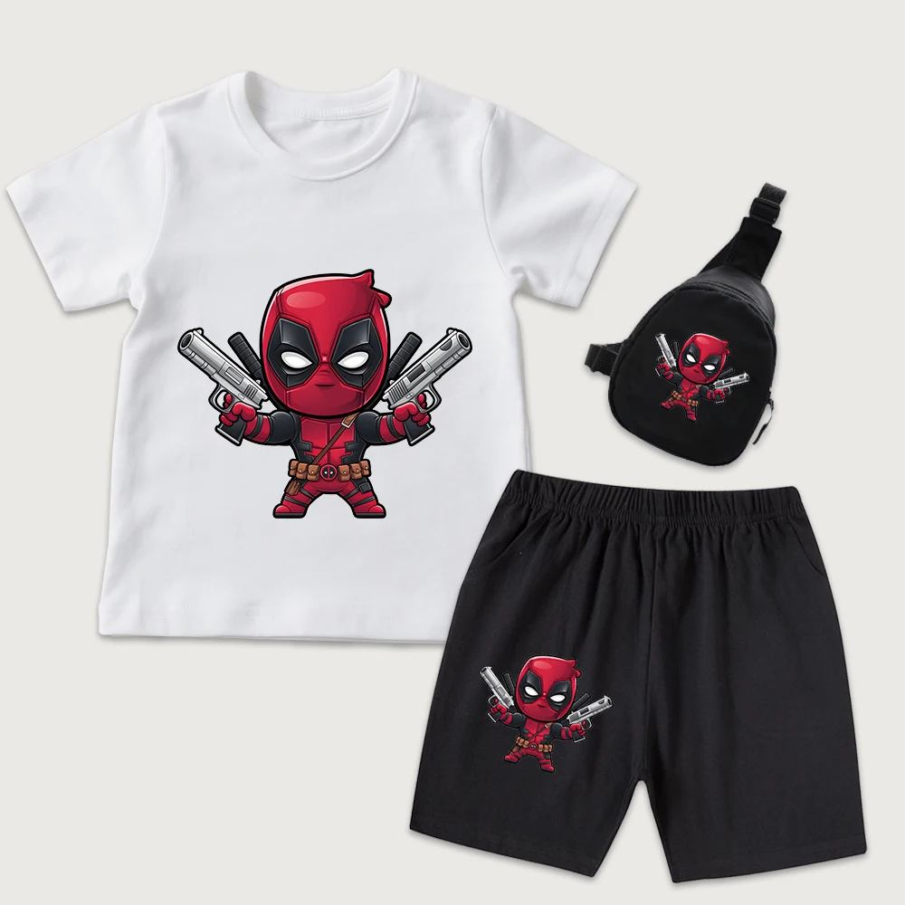Детская хлопковая футболка с принтом Chibi Deadpool, шорты, мини-сумка на грудь, комплект из 3 предметов для мальчиков и девочек, повседневная летняя одежда
Детская хлопковая футболка с принтом Chibi Deadpool, шорты, мини-сумка на грудь, комплект из 3 предметов для мальчиков и девочек, повседневная летняя одежда