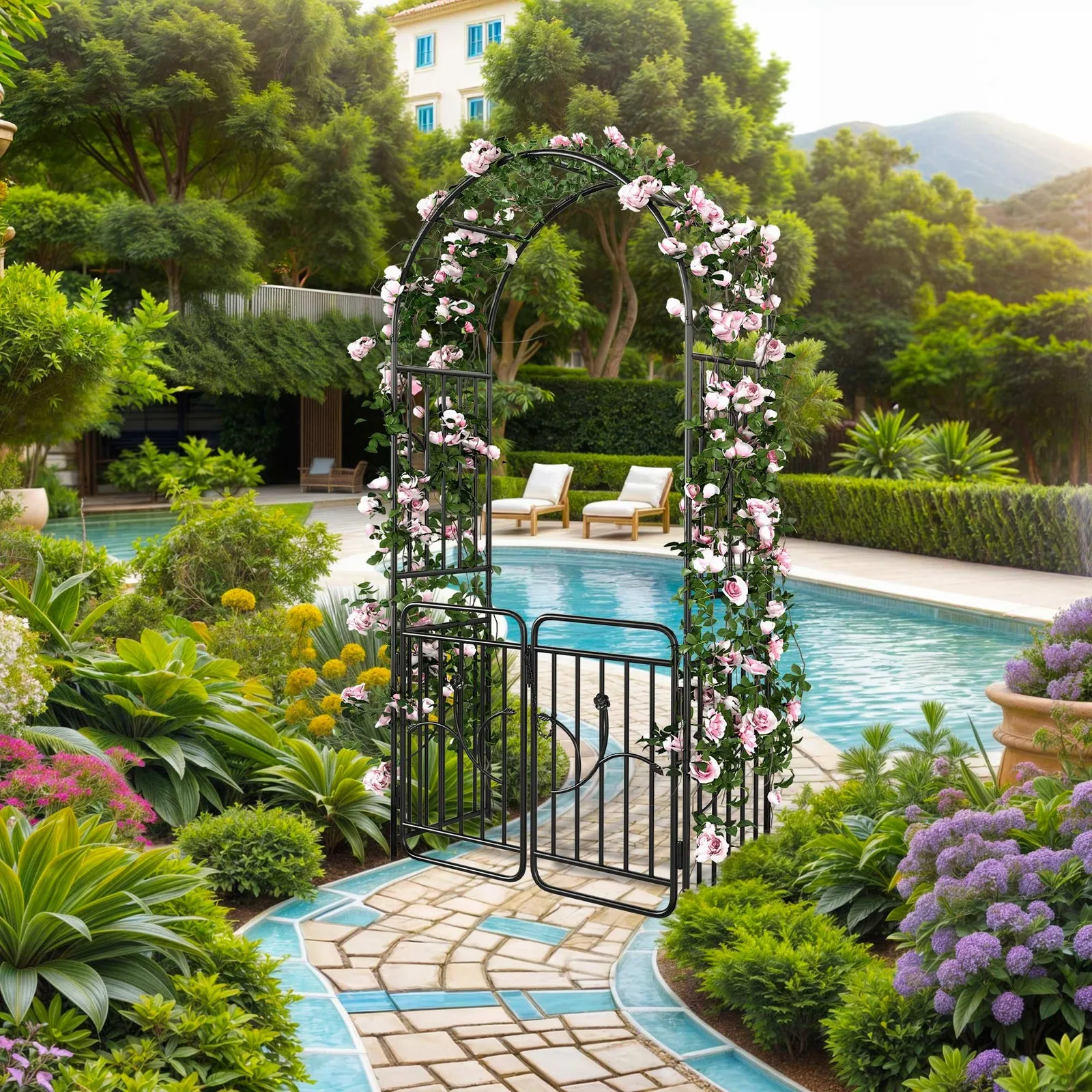 Metal Garden Arch with Gate Garden Arbor Trellis for Climbing Plants Party Decor
Metal Garden Arch with Gate Garden Arbor Trellis for Climbing Plants Party Decor