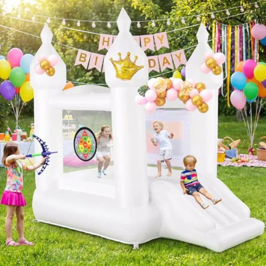 White Inflatable Bounce House for,Blow Up Backyard Bouncy Castle with Slide, Water Doodle Mat, Basketball Hoop, Target and Ball
White Inflatable Bounce House for,Blow Up Backyard Bouncy Castle with Slide, Water Doodle Mat, Basketball Hoop, Target and Ball