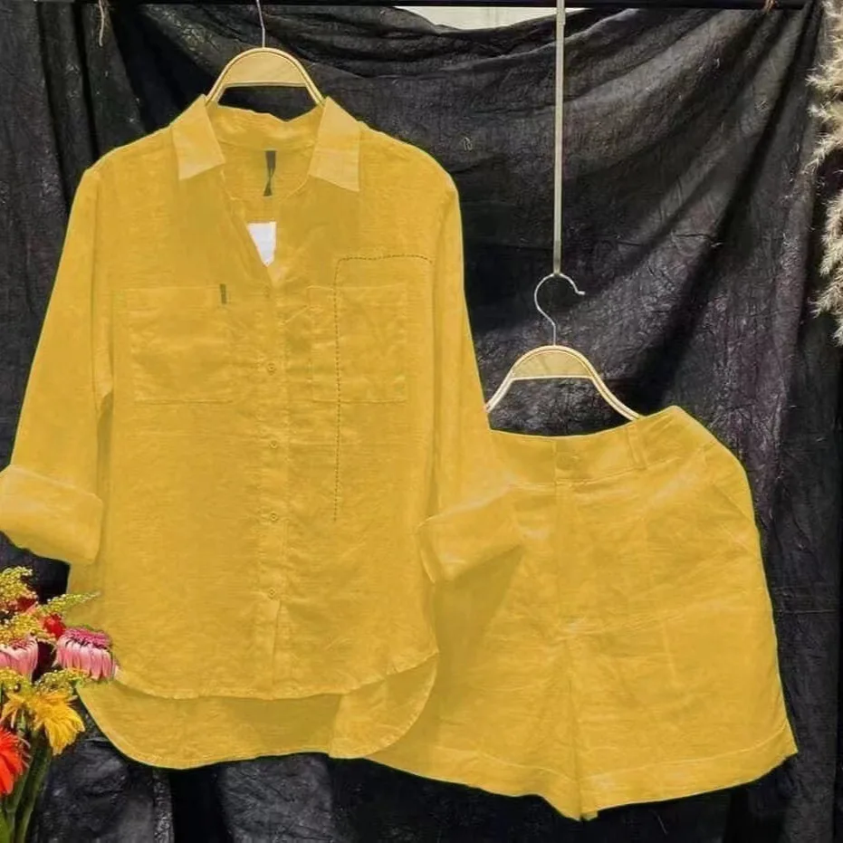 New European and American Style Pure Color Shirt Set for Women in Spring and Autumn Fashionable Cotton and Linen Two-piece Set
New European and American Style Pure Color Shirt Set for Women in Spring and Autumn Fashionable Cotton and Linen Two-piece Set