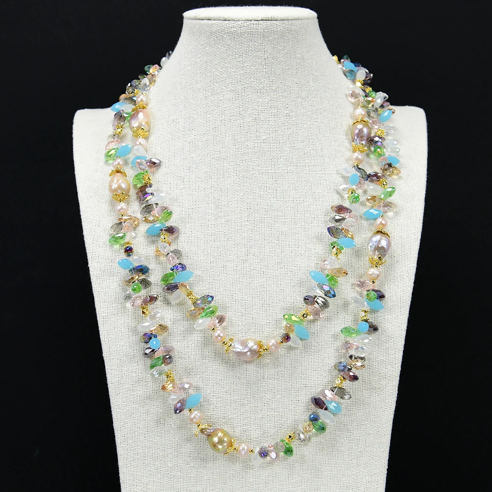 GG 50'' Natural Nucleated Purple Keshi Pearl Top-Drilled Multi Color Teardrop Crystal Long Necklace Lady Sweater chain
GG 50'' Natural Nucleated Purple Keshi Pearl Top-Drilled Multi Color Teardrop Crystal Long Necklace Lady Sweater chain