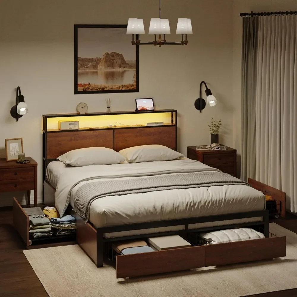 with Storage Headboard and 4Drawers LED Lights Metal Platform Non-Slip Without Noise Mattress Slats Support No Box Spring Needed
with Storage Headboard and 4Drawers LED Lights Metal Platform Non-Slip Without Noise Mattress Slats Support No Box Spring Needed