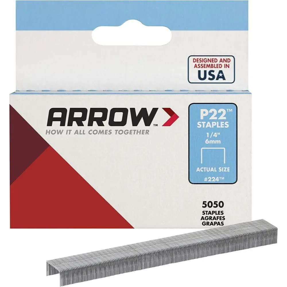 P22 Staples for Arrow Staple Gun, 1/4" Leg, 5,050 Pack, Compatible with P22 Plier Stapler
P22 Staples for Arrow Staple Gun, 1/4" Leg, 5,050 Pack, Compatible with P22 Plier Stapler