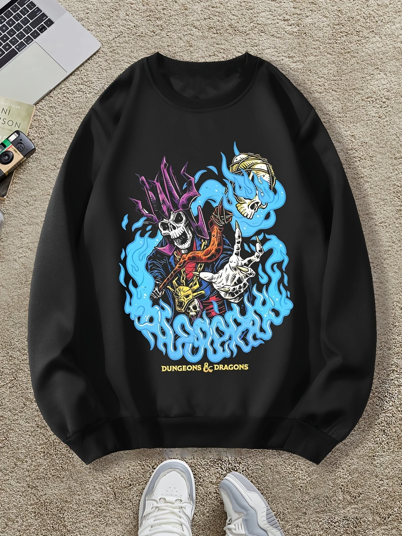 Осенние и зимние мужские и женские спортивные рубашки с длинными рукавами и принтом волшебного черепа, повседневные и свободные толстовки 
Осенние и зимние мужские и женские спортивные рубашки с длинными рукавами и принтом волшебного черепа, повседневные и свободные толстовки