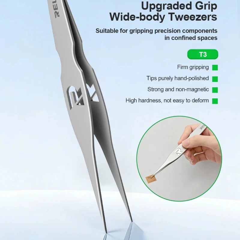 Пинцет RELIFE T3, точные противоскользящие профессиональные инструменты для обслуживания, мобильный телефон, компьютерный ремонт, инструмент для ремонта ручной работы
Пинцет RELIFE T3, точные противоскользящие профессиональные инструменты для обслуживания, мобильный телефон, компьютерный ремонт, инструмент для ремонта ручной работы