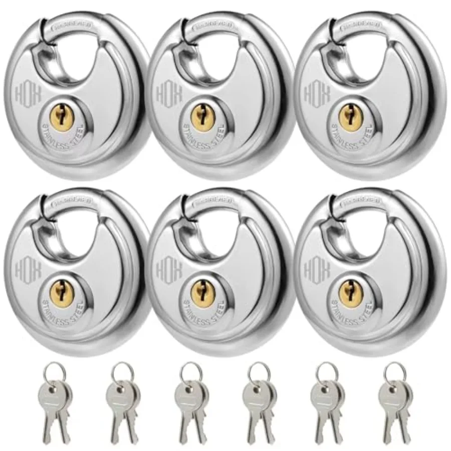 Keyed Disc Padlock, Stainless Steel Keyed-Alike Padlocks, 6-Pack Heavy Duty Locks, Waterproof Outdoors Lock with 3/8 Inch Shack
Keyed Disc Padlock, Stainless Steel Keyed-Alike Padlocks, 6-Pack Heavy Duty Locks, Waterproof Outdoors Lock with 3/8 Inch Shack