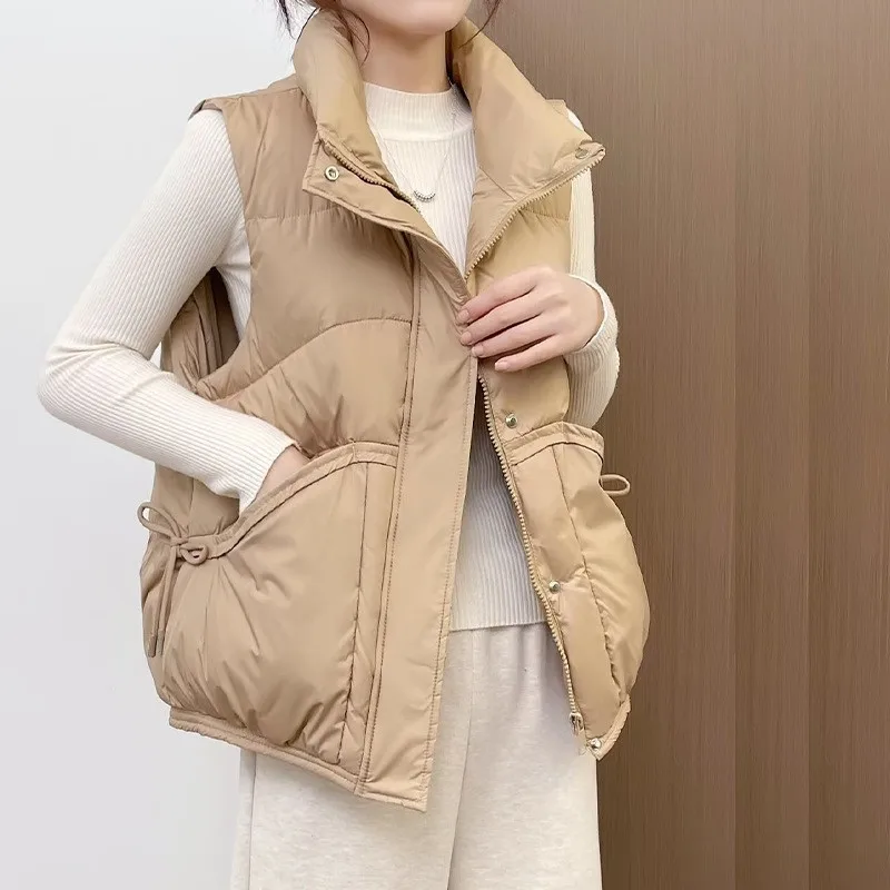 Women'S Chic Cotton Padded Cropped Waistcoat Stand Collar Zipper Pockets Bows Outerwear Vest Sleeveless Winter Coat Tops
Women'S Chic Cotton Padded Cropped Waistcoat Stand Collar Zipper Pockets Bows Outerwear Vest Sleeveless Winter Coat Tops