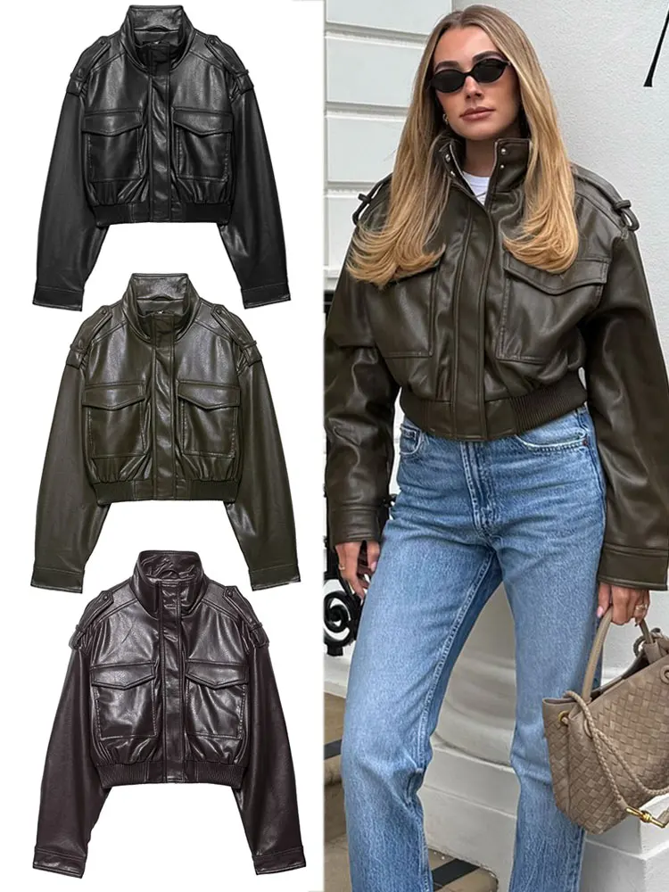 HH Women Vintage Solid Faux Leather Jacket Turtleneck Long Sleeve Zipper Pu Leather Jackets Coats With Pocket Autumn Outerwear
HH Women Vintage Solid Faux Leather Jacket Turtleneck Long Sleeve Zipper Pu Leather Jackets Coats With Pocket Autumn Outerwear