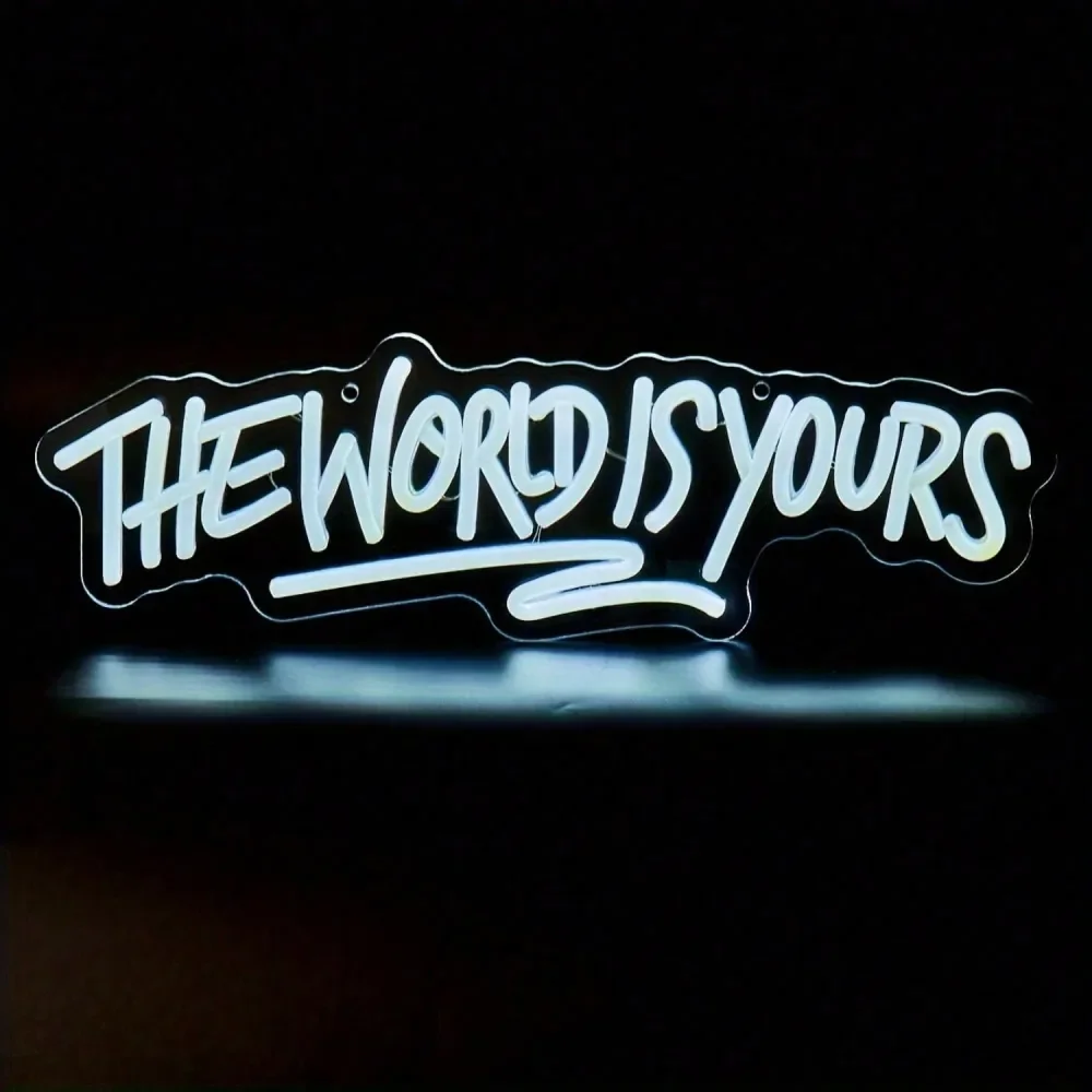 Неоновая LED-вывеска с надписью "WORLD IS YOURS" в форме белых букв, подходит для спален, гостиных, семейных встреч, дней рождения.
Неоновая LED-вывеска с надписью "WORLD IS YOURS" в форме белых букв, подходит для спален, гостиных, семейных встреч, дней рождения.