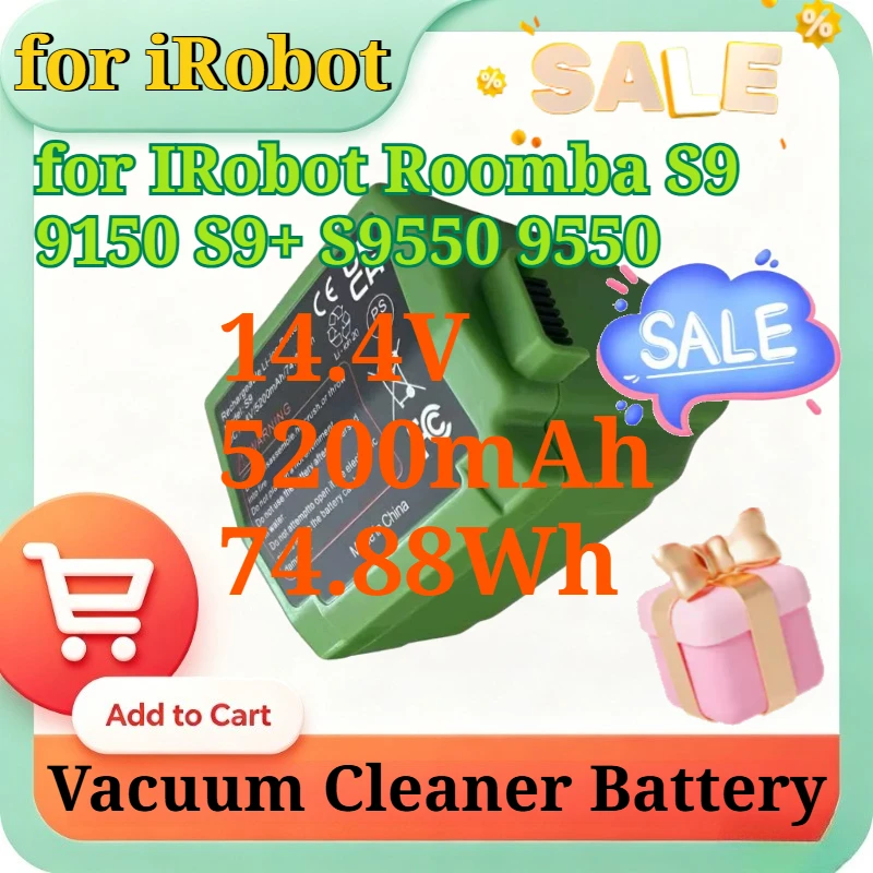 New 14.4V 5200mAh 74.88Wh Robot Vacuum Replacement Battery for IRobot Roomba S9 9150 S9+ S9550 9550 Robot Vacuum Cleaner Battery
New 14.4V 5200mAh 74.88Wh Robot Vacuum Replacement Battery for IRobot Roomba S9 9150 S9+ S9550 9550 Robot Vacuum Cleaner Battery