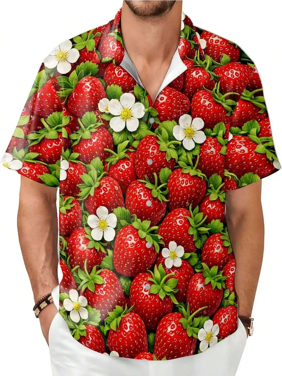 Mens Strawberry And White Flower All-Over Print Hawaiian Shirt Short Sleeve Button Down Summer Beach Casual Shirt
Mens Strawberry And White Flower All-Over Print Hawaiian Shirt Short Sleeve Button Down Summer Beach Casual Shirt