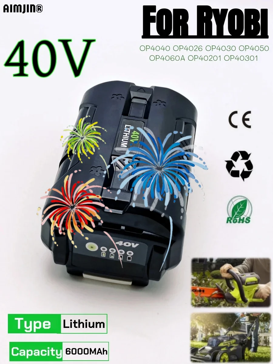 echargeable Li-Ion Battery 40V 6000mAh For Ryobi RY40502 RY40200 OP4050 OP4026 OP40401 Cordless Power Tools Accessories Battery
echargeable Li-Ion Battery 40V 6000mAh For Ryobi RY40502 RY40200 OP4050 OP4026 OP40401 Cordless Power Tools Accessories Battery