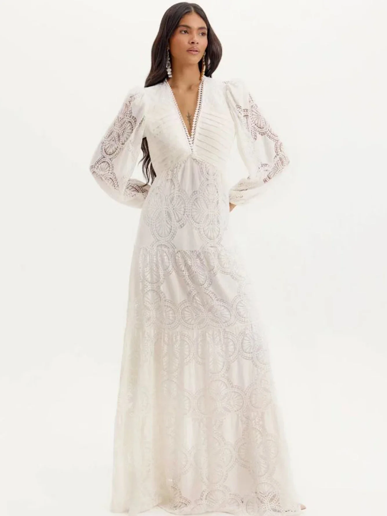 JOJO 2024 High Quality Women's Sexy V-Neck Lantern Sleeve 3D Flower Embroidery Hollow Maxi Dress Elegant Party Vestidos
JOJO 2024 High Quality Women's Sexy V-Neck Lantern Sleeve 3D Flower Embroidery Hollow Maxi Dress Elegant Party Vestidos