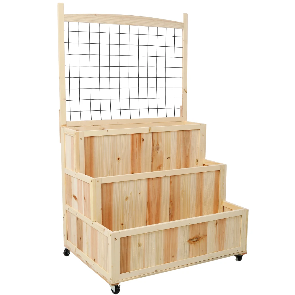 3-Tiers Raised Garden Bed with Trellis, 53" H Vertical Planter Box with Wheels & Back Storage Area, for Flowers, Vegetables
3-Tiers Raised Garden Bed with Trellis, 53" H Vertical Planter Box with Wheels & Back Storage Area, for Flowers, Vegetables