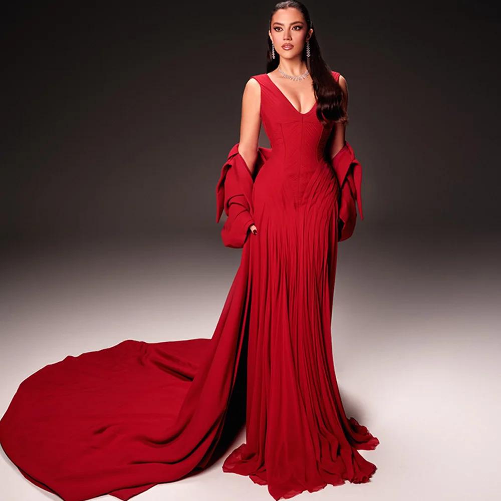 Sexy V-Neck A-Line Customized Prom Gowns Modern Pleats Jersey Evening Dress with Shawl Elegant Lace Up Back Homecoming Dresses
Sexy V-Neck A-Line Customized Prom Gowns Modern Pleats Jersey Evening Dress with Shawl Elegant Lace Up Back Homecoming Dresses