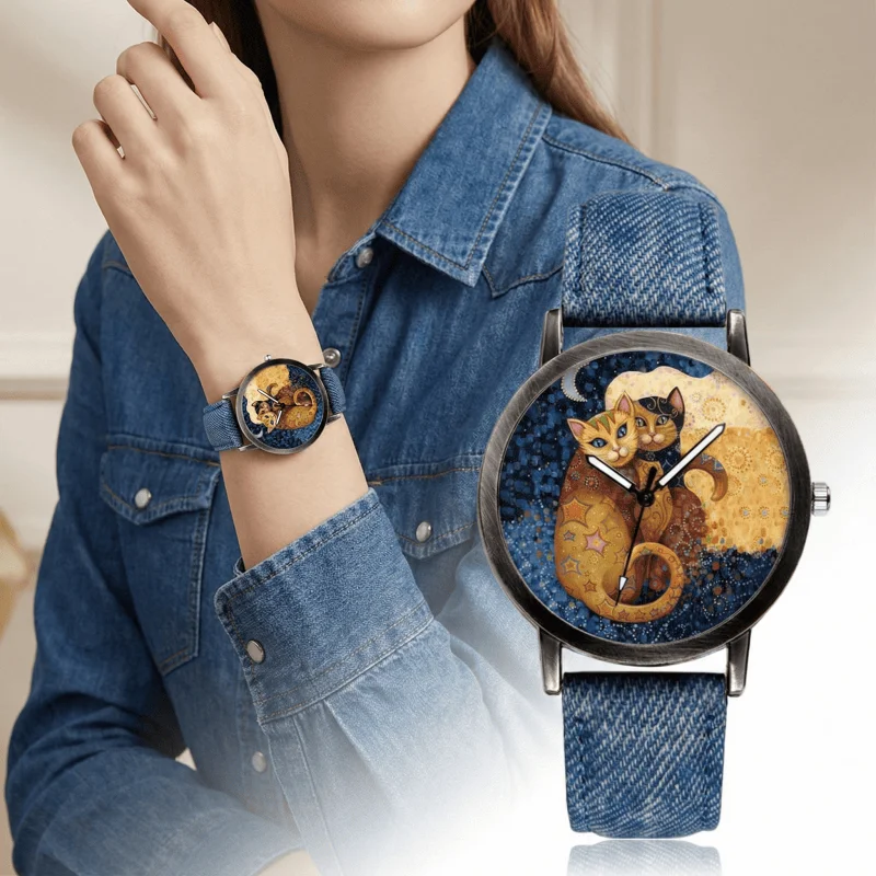 Fashion Quartz Watches For Woman Personality Cat Pattern Dial Women Wristwatch Retro Denim Band Ladies Clock Gift Montre Femme
Fashion Quartz Watches For Woman Personality Cat Pattern Dial Women Wristwatch Retro Denim Band Ladies Clock Gift Montre Femme